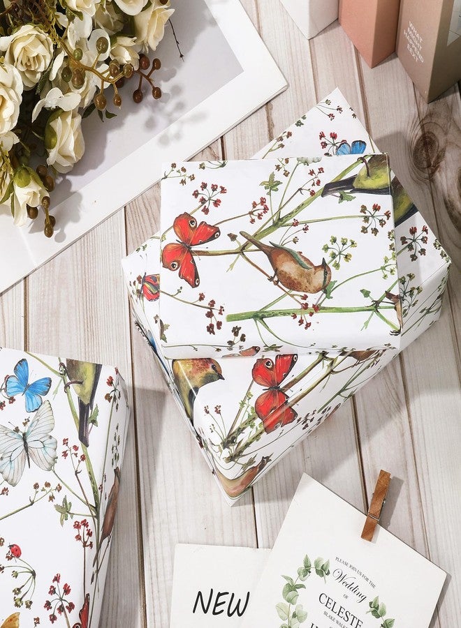 AnyDesign Bird Wrapping Paper Watercolor Butterfly Branch Flower Gift Wrap Paper Bulk Folded Flat Decorative Art Paper for Wedding Baby Shower Birthday DIY Craft Gift Wrapping, 6 Sheet - Image 4
